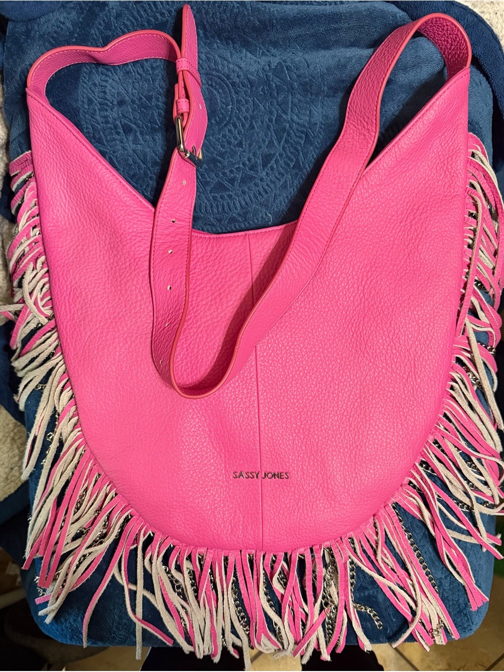 Sassy Jones Hot Pink Fringe Leather Hobo - Picture 5 of 5